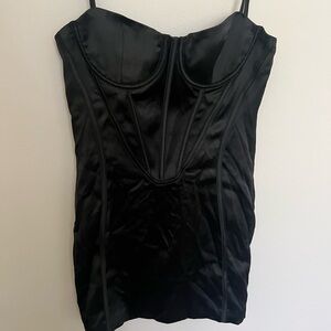 Meshki black satin corset mini dress